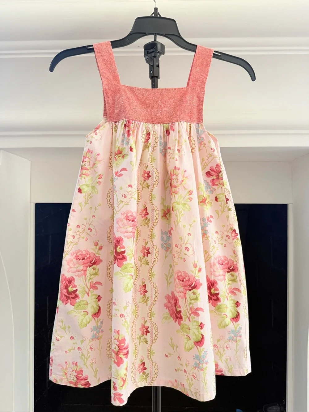 Bercot Girls Pink Floral Pocket Sundress with Coral Bib-Girls 7